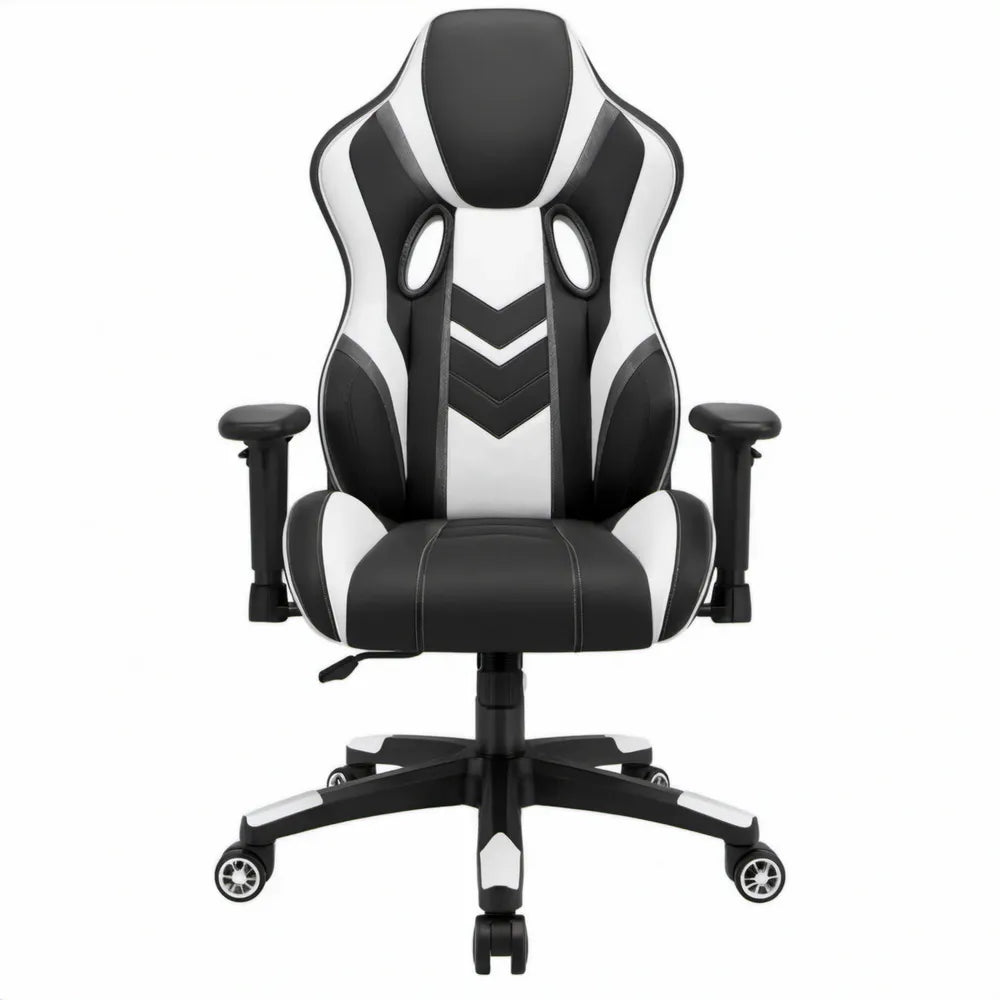 Verstelbare gamingstoel van PU-kunstleer in zwart/wit, 66 x 50 x 118-128 cm