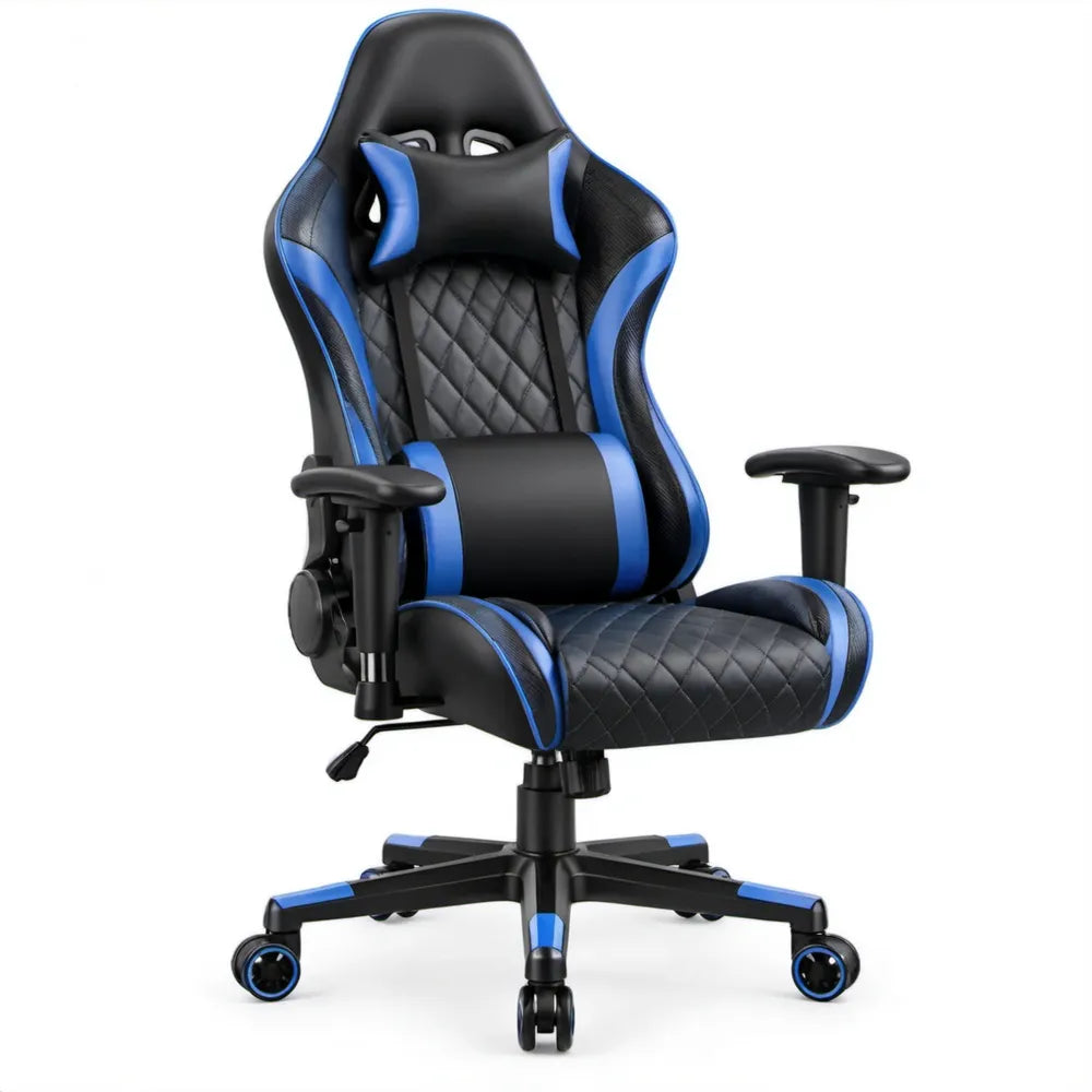 Gamingstoel Zwart/Blauw van PU-kunstleer met Kantelbare Rugleuning, 66 x 70 x 125-135 cm