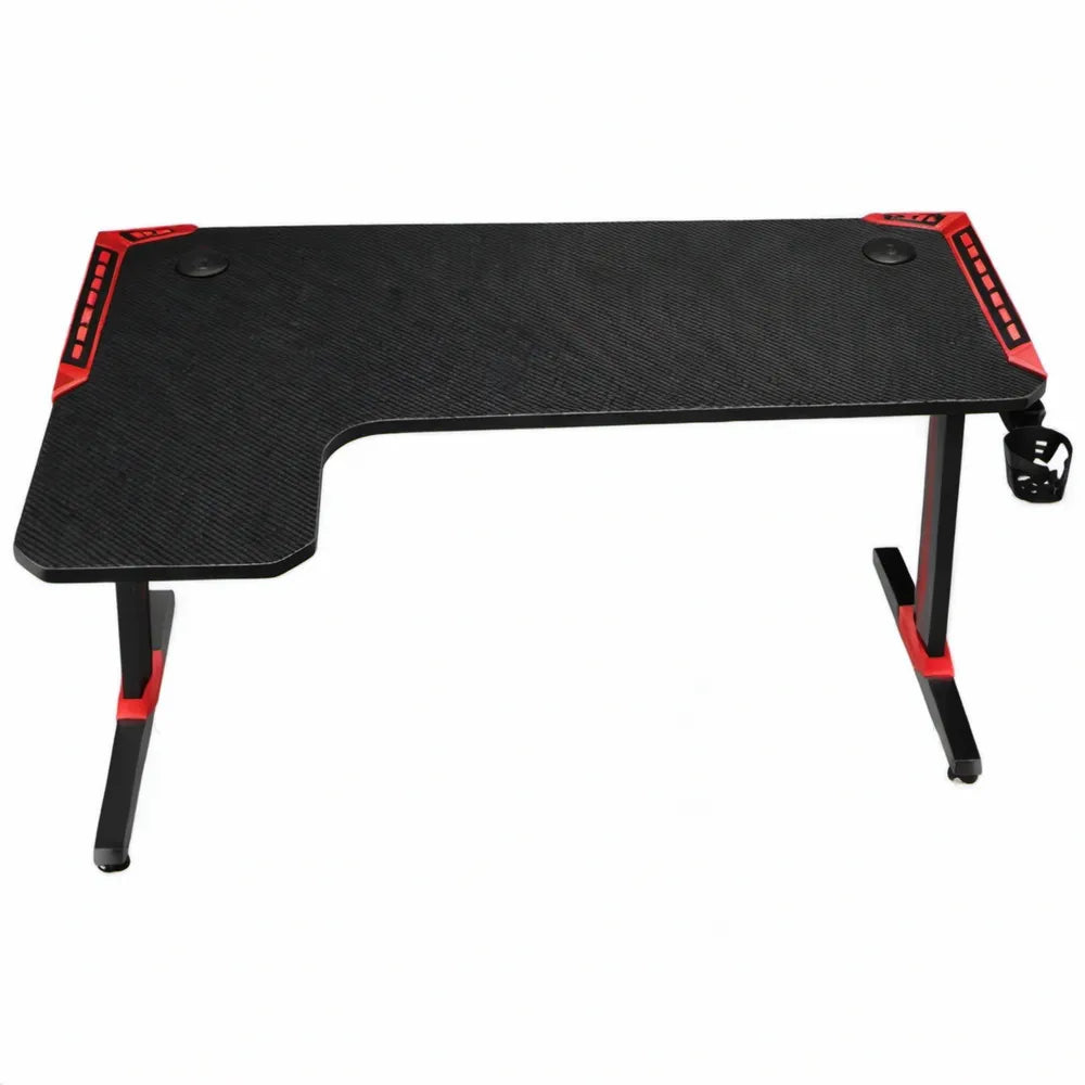 Asymmetrisch bureau 140 x 60 x 75 cm zwart/rood met MDF-werkblad en stalen frame