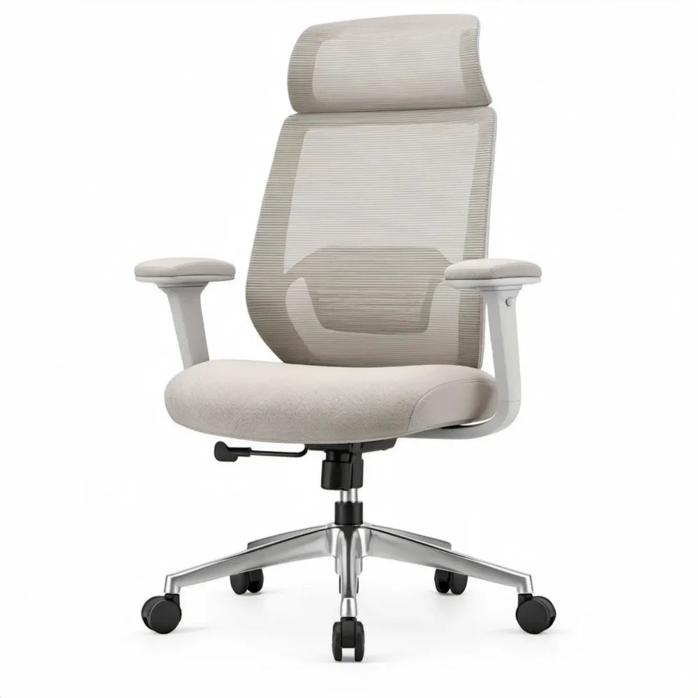 Ergonomische bureaustoel met hoofdsteun en lendensteun, beige/wit, 66 x 66 x 116-126 cm