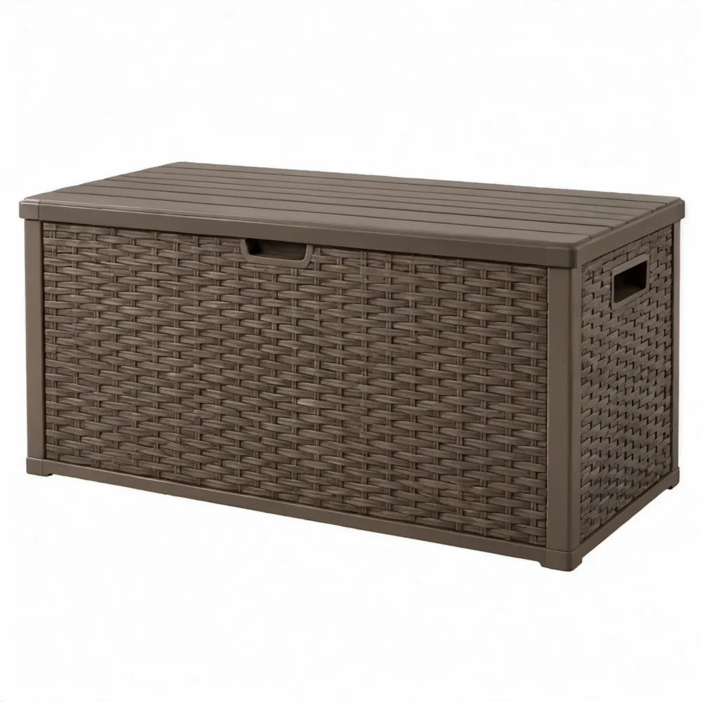 Bruine opbergbox van polypropyleen met vlechtstructuur, 270 l, 116,7 x 44,7 x 57 cm