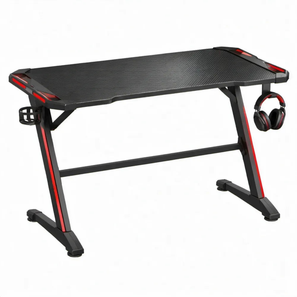 Gamingbureau 120 x 60 x 75 cm Zwart/Rood met bekerhouder en hoofdtelefoonhouder