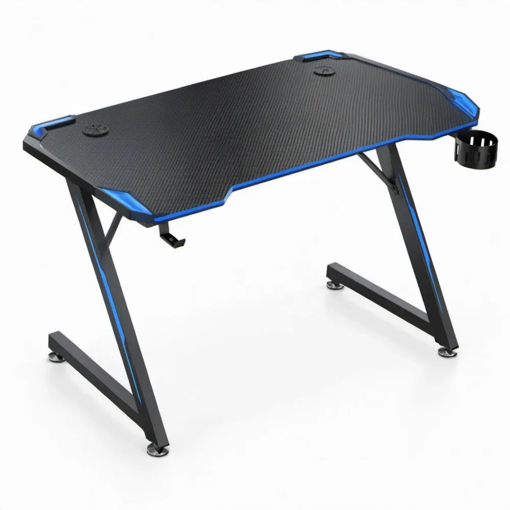 Gamingbureau 120 x 60 x 75 cm Zwart/Blauw met MDF-blad en stalen onderstel