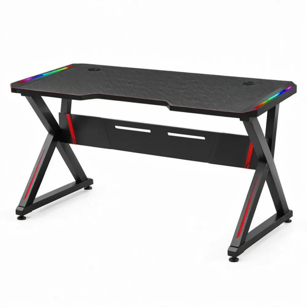 Gamingbureau 120 x 60 x 75 cm met RGB-ledverlichting – Zwart/Rood