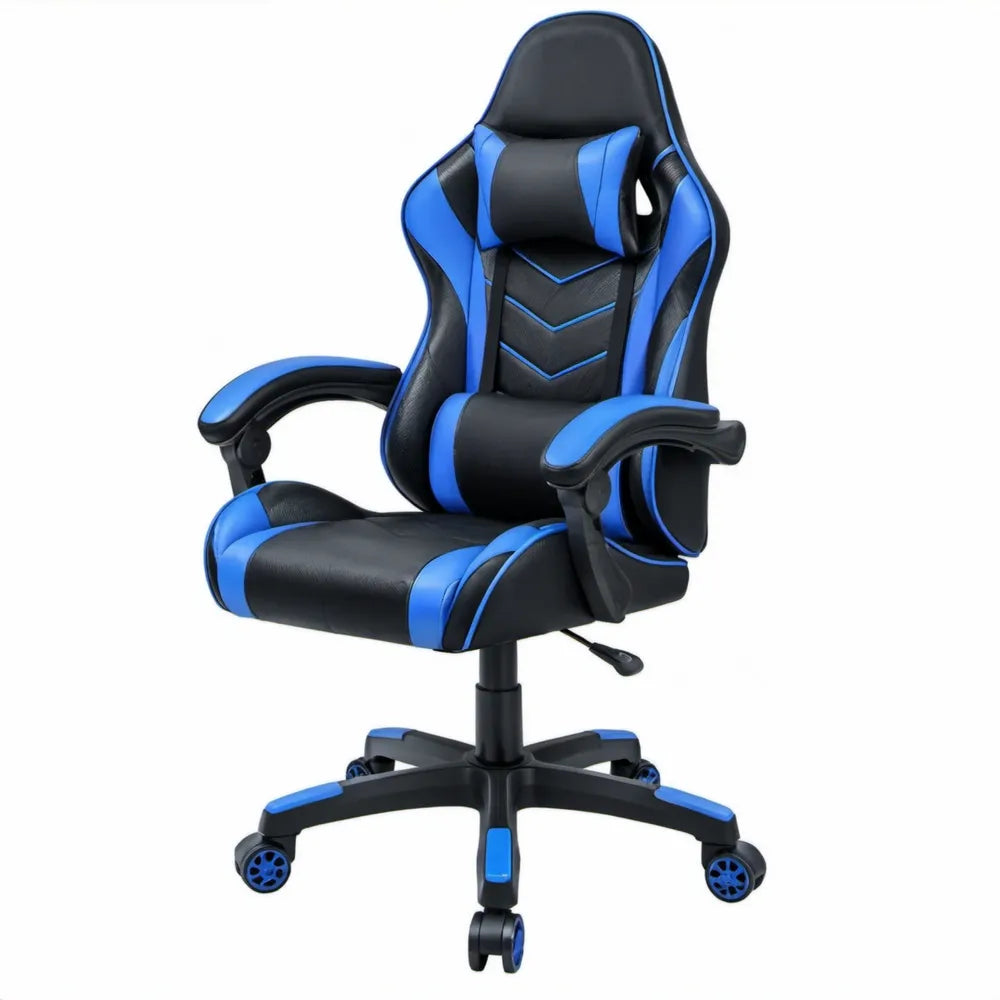 Verstelbare gamingstoel van PU-kunstleer zwart/blauw, 63 x 63 x 117-127 cm