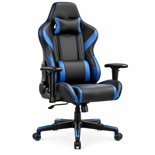 Verstelbare gamingstoel met hoofd- en lendenkussen, zwart/blauw, 65 x 65 x 120-130 cm
