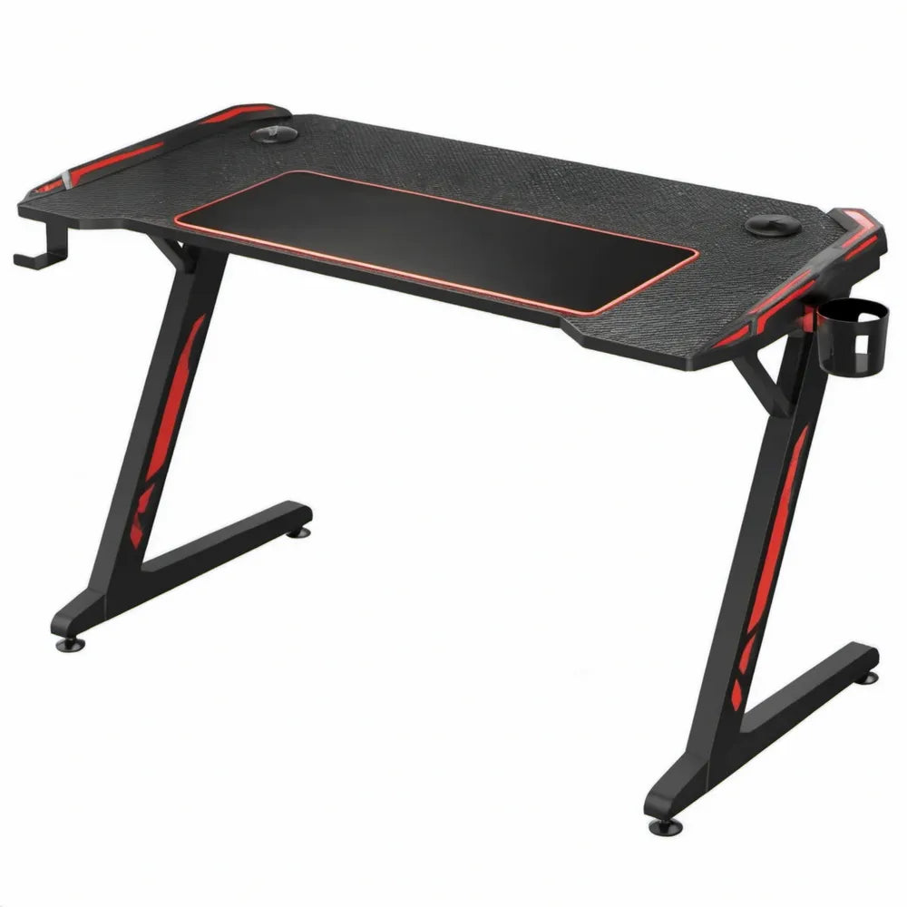 Gamingbureau 120 x 60 x 75 cm Zwart/Rood met MDF-blad, stalen frame en muismat