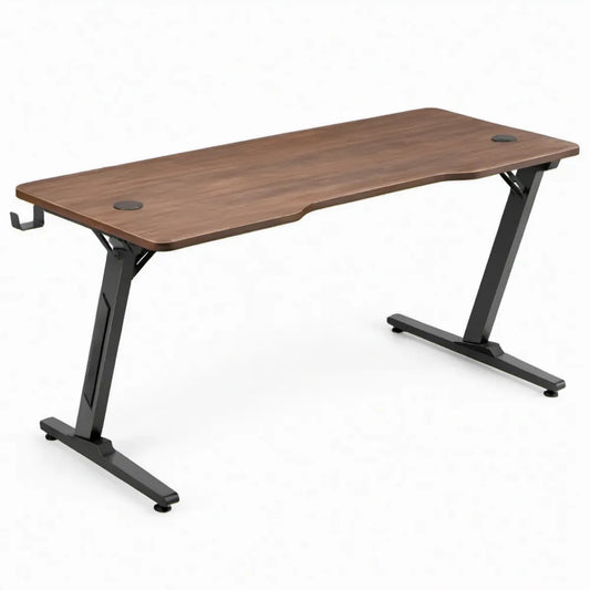 Gamingbureau 140 x 60 x 74 cm met bruin MDF-bureaublad en zwart stalen onderstel