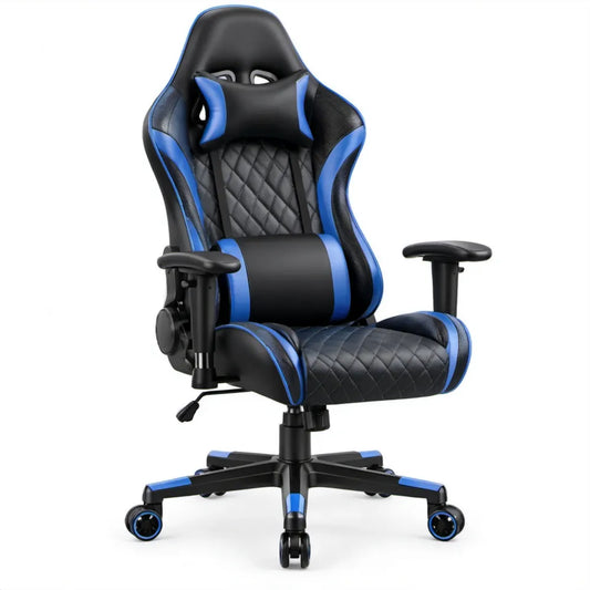 Gamingstoel Zwart/Blauw van PU-kunstleer met Kantelbare Rugleuning, 66 x 70 x 125-135 cm