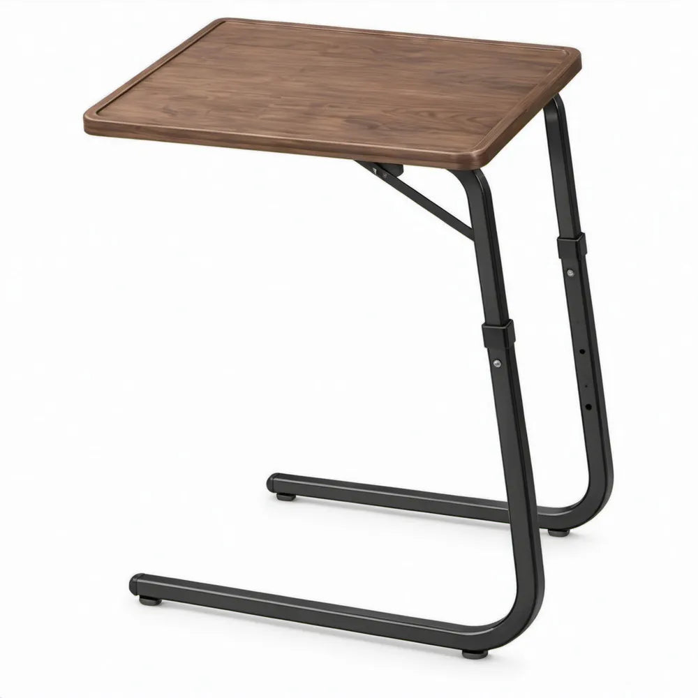 Verstelbare C-vormige bijzettafel 60 x 40 cm, hoogte 65-85 cm, Walnootbruin/Zwart