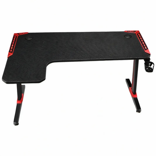 Asymmetrisch bureau 140 x 60 x 75 cm zwart/rood met MDF-werkblad en stalen frame