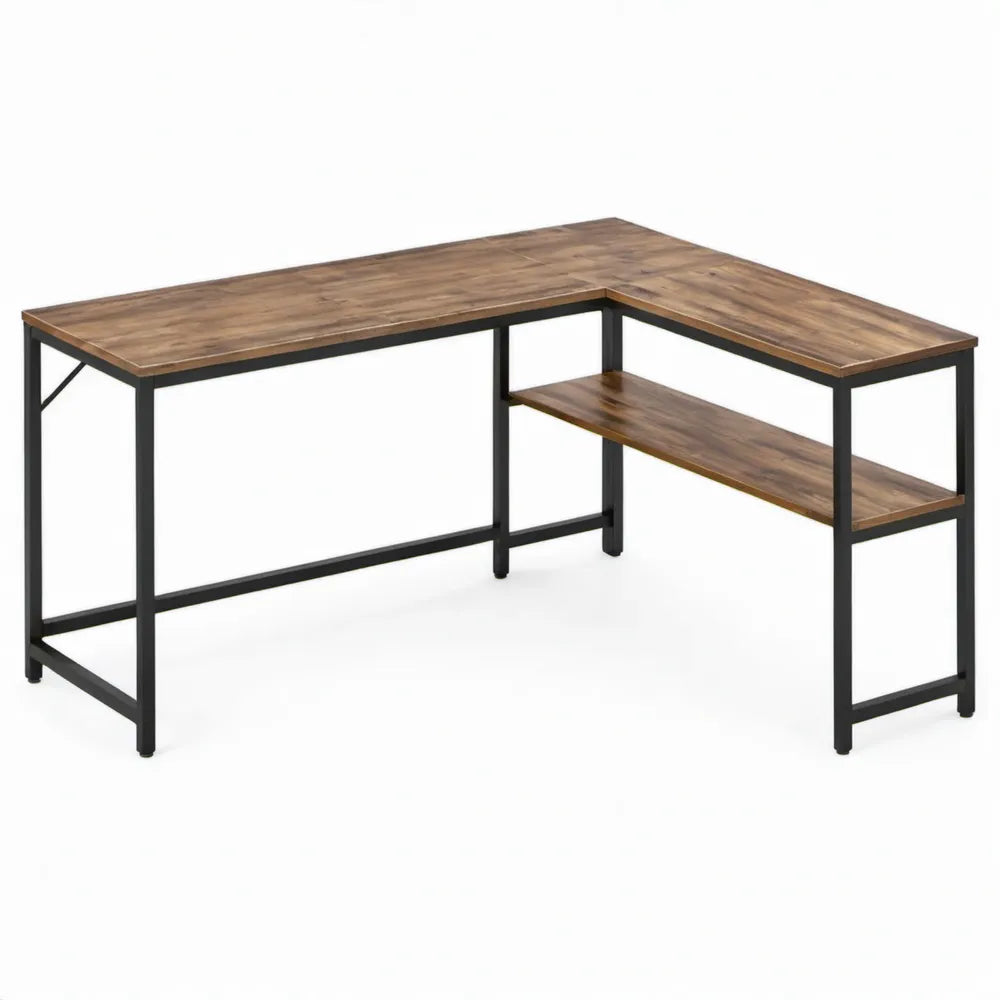 L-vormig hoekbureau 150 x 120 x 75 cm in bruin en zwart