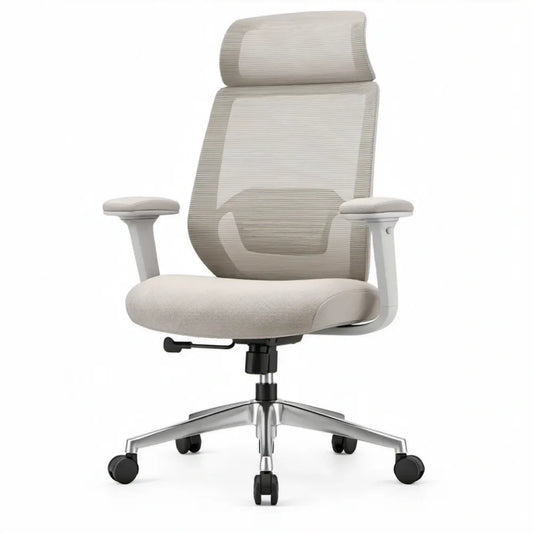 Ergonomische bureaustoel met hoofdsteun en lendensteun, beige/wit, 66 x 66 x 116-126 cm