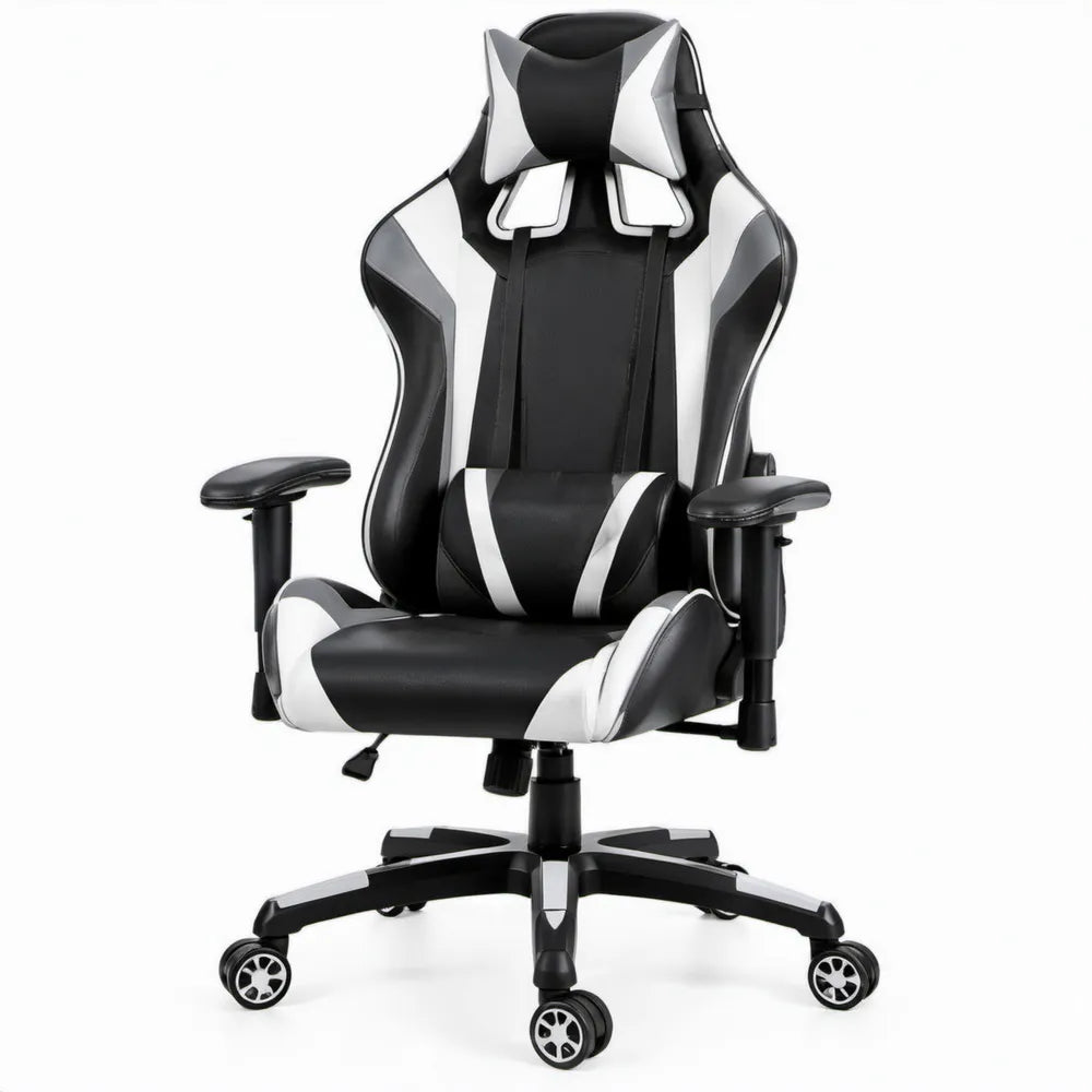 Verstelbare gamingstoel van PU-kunstleer Zwart/Wit, 66 x 66 x 125-135 cm