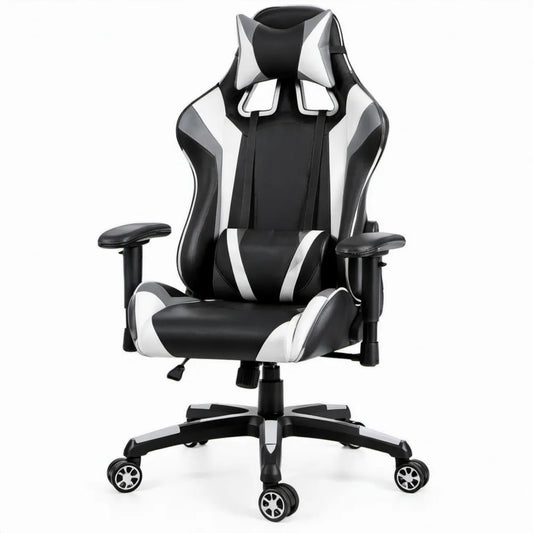 Verstelbare gamingstoel van PU-kunstleer Zwart/Wit, 66 x 66 x 125-135 cm