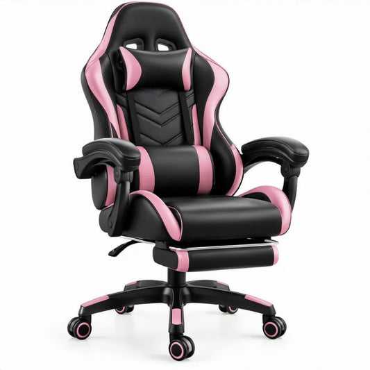 Gamingstoel met verstelbare hoogte, zwart/roze, 66 x 70 x 126-136 cm