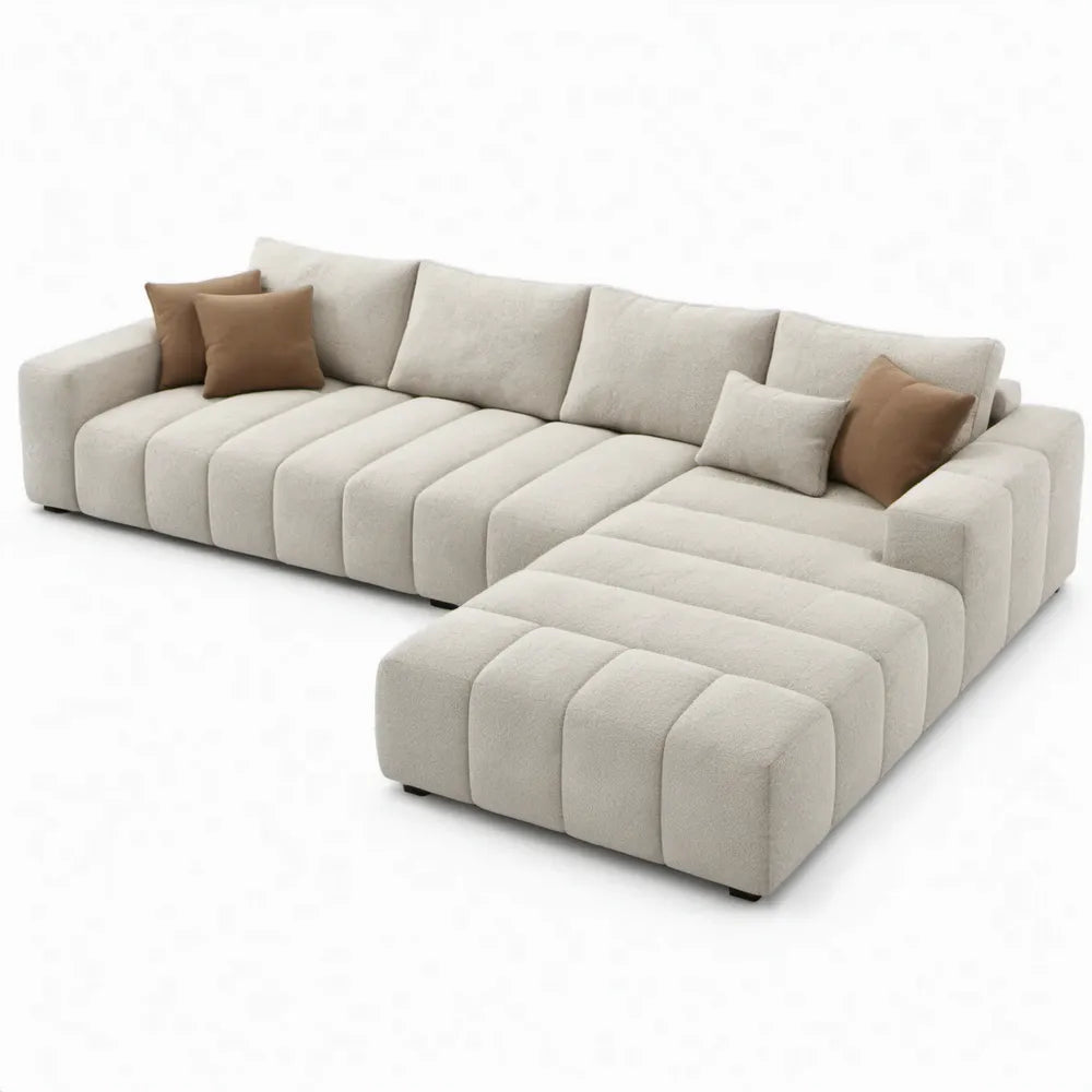 Modulaire hoekbank met rechter chaise longue, 330 x 220 x 70 cm, beige bouclé polyester