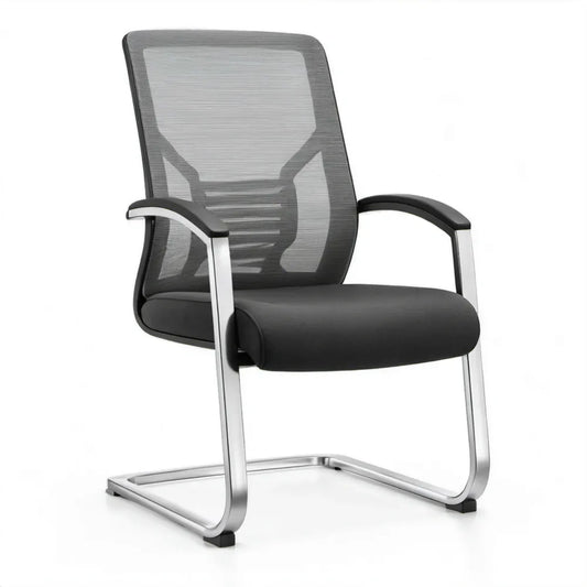 Zwarte vergaderstoel met armleuningen en zilverkleurig sledeframe, 58 x 60 x 98 cm