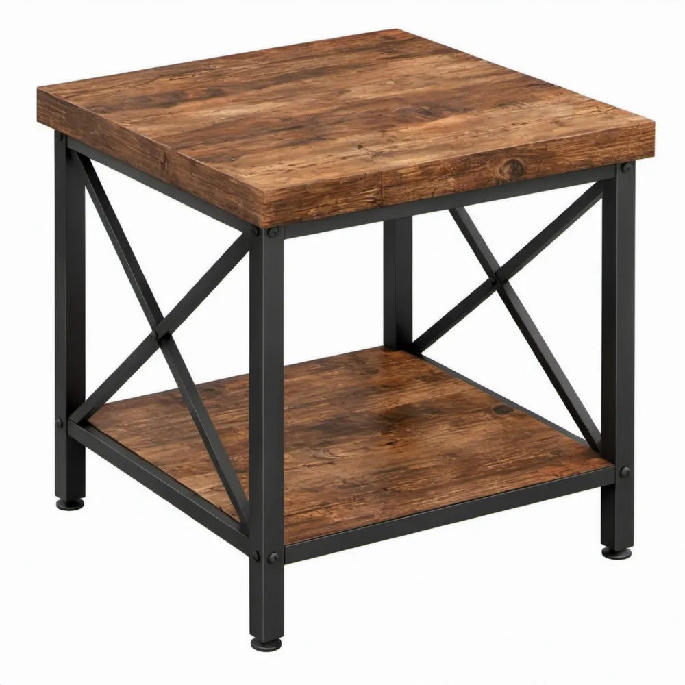 Industriële bijzettafel 50 x 50 x 55 cm – Bruin/Zwart
