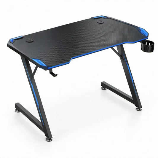 Gamingbureau 120 x 60 x 75 cm Zwart/Blauw met MDF-blad en stalen onderstel