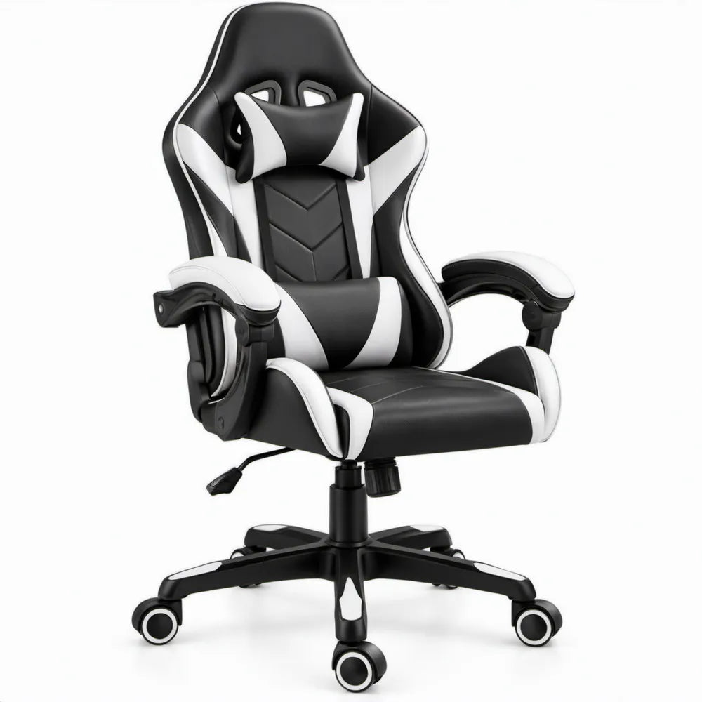 Verstelbare gamingstoel met hoofdsteunkussen, zwart/wit, 65 x 65 x 118-128 cm