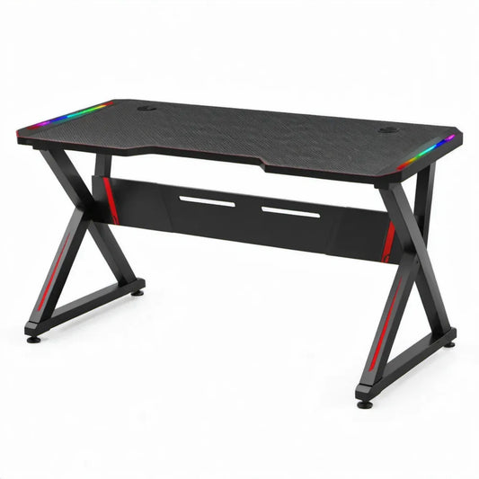 Gamingbureau 120 x 60 x 75 cm met RGB-ledverlichting – Zwart/Rood