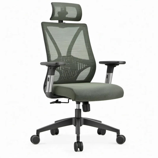 Ergonomische bureaustoel met hoofdsteun en verstelbare armleuningen, groen/zwart, 65 x 65 x 117-127 cm