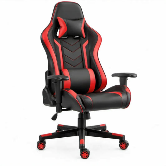 Gaming bureaustoel van zwart en rood PU-kunstleer, 65 x 65 x 118-128 cm
