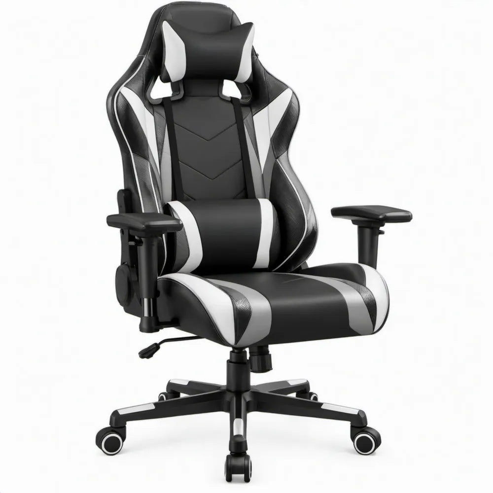Ergonomische gamingstoel van PU-kunstleer, zwart/wit, 65 x 65 x 120-130 cm