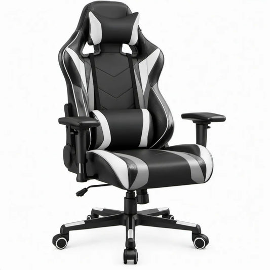 Ergonomische gamingstoel van PU-kunstleer, zwart/wit, 65 x 65 x 120-130 cm