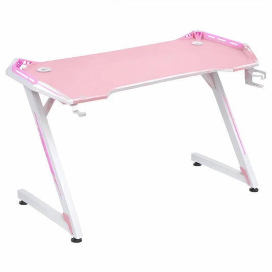 Gamingbureau 120 x 60 x 75 cm met kabeldoorvoeren en ophanghaken - Roze/Wit