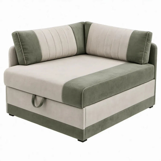 Uitschuifbare slaapbank 145 x 90 x 85 cm beige/groen polyesterfluweel